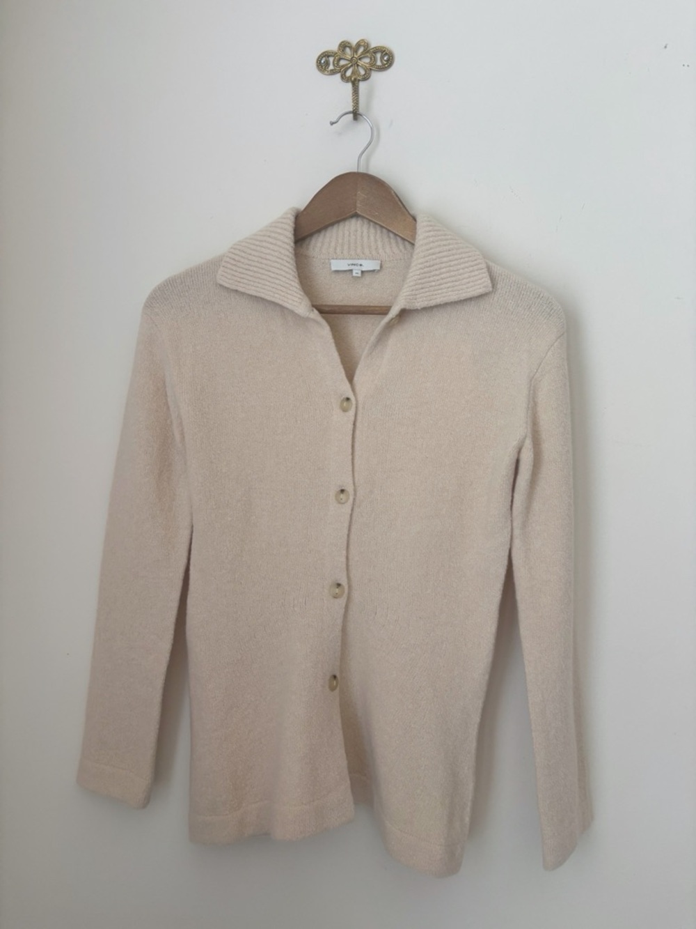 VINCE Cream Fitted Polo Collar Wool Cashmere Blend Cardigan Sweater XS NEW NWT